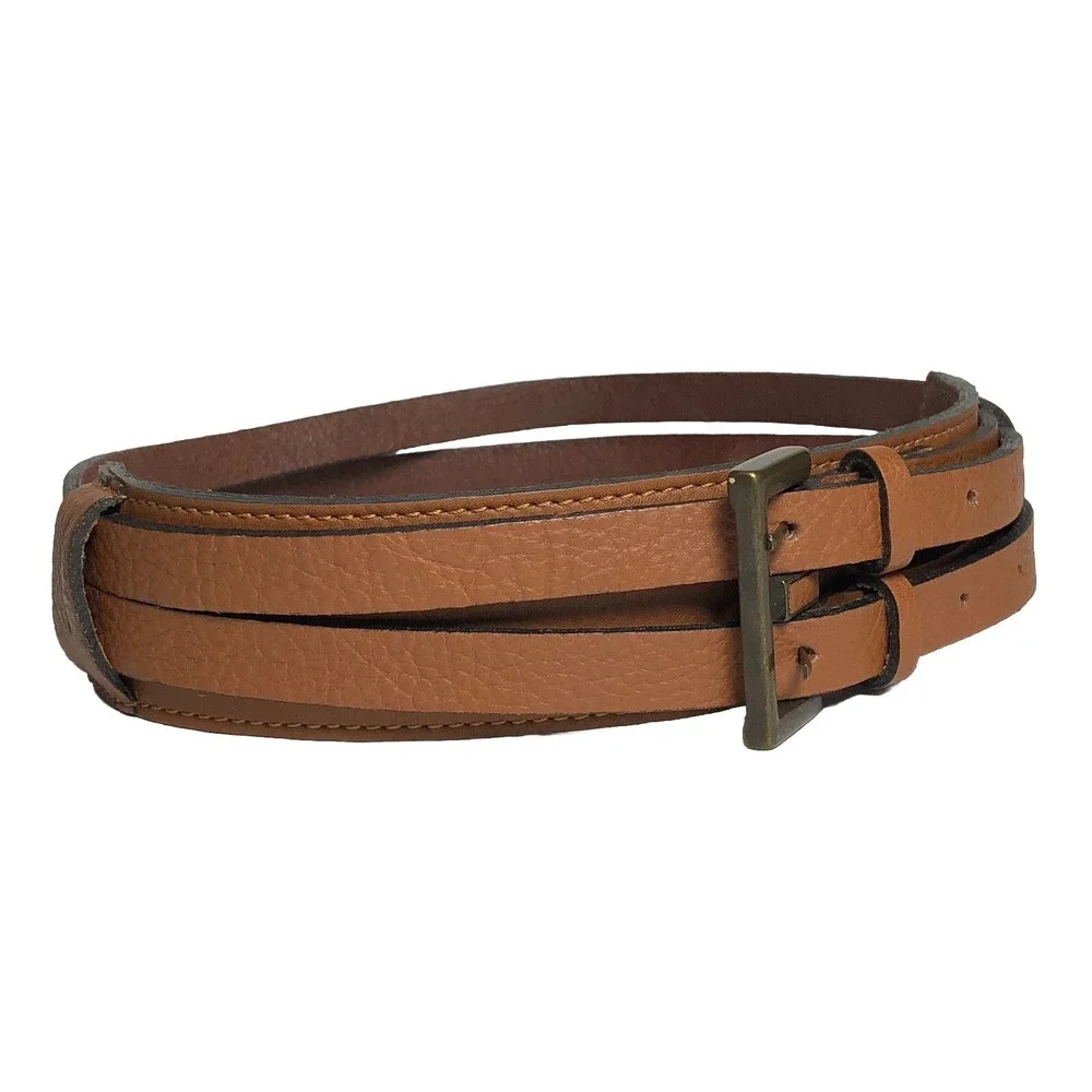 Lenny Niemeyer Minimalist‎ Quiet Luxury Double Strap Leather Belt 28 Tan STAINED